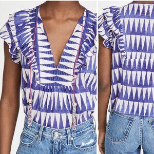 BELL Kiara Flutter Sleeve Top Aztec Blue/White Print (XS)